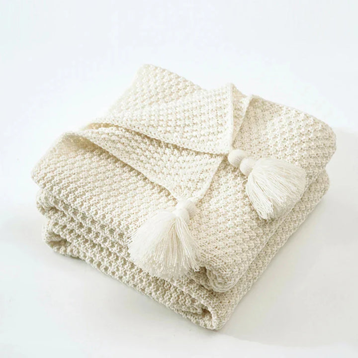 Handwoven Wool Blanket with Fringe Bowlift