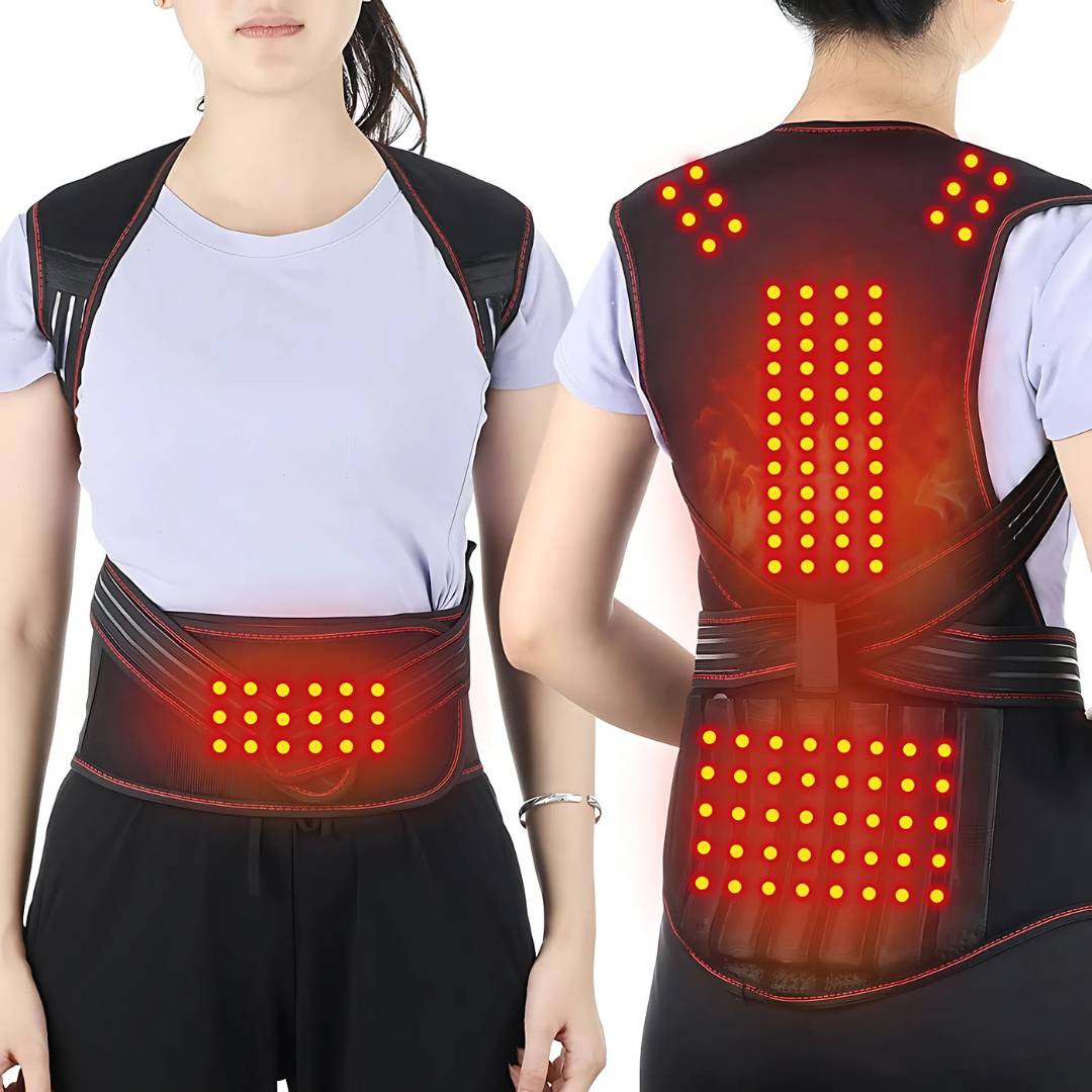 MagniTherm Self-Heating Back Support | Adjustable Heated Posture Corrector - Back Pain Relief - Posture Improvement Bowlift