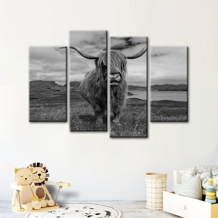 4 Piece Black And White Cow - Canvas Wall Art Painting | Bowlift