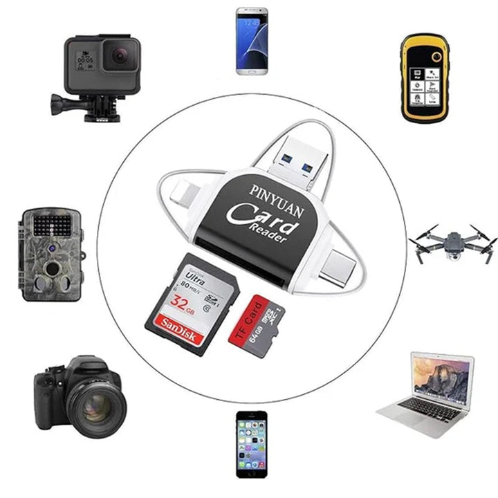 BowLift | 4-in-1 Universal SD TF Card Reader with Multiple Connections