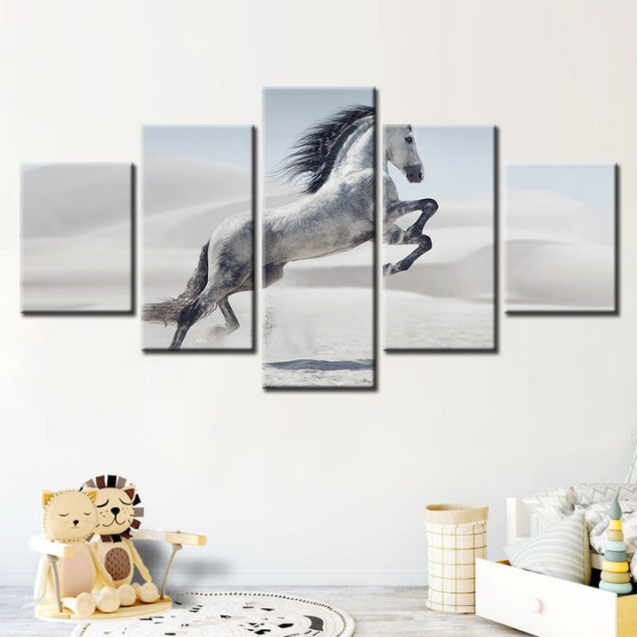 5 Piece Jumping White Horse - Canvas Wall Art Painting | Bowlift