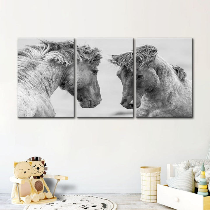 Two White Horses-Canvas Wall Art Painting 3 Pieces | Bowlift