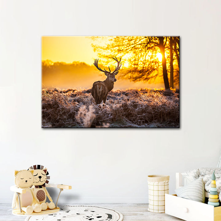 Winter Deer at Dawn - Canvas Wall Art Painting | Bowlift