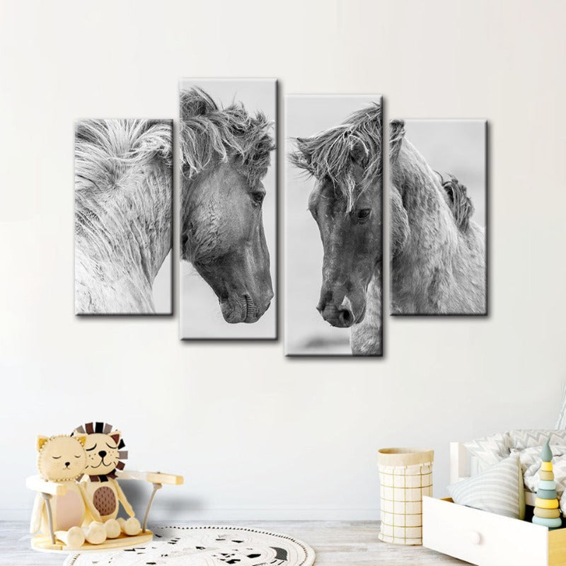 4 Piece Two White Horses - Canvas Wall Art Painting | Bowlift