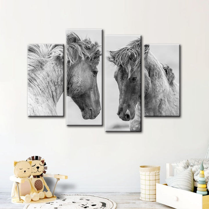 4 Piece Two White Horses - Canvas Wall Art Painting | Bowlift