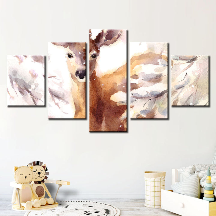 5 Piece Young Elegant Deer - Canvas Wall Art Painting | Bowlift