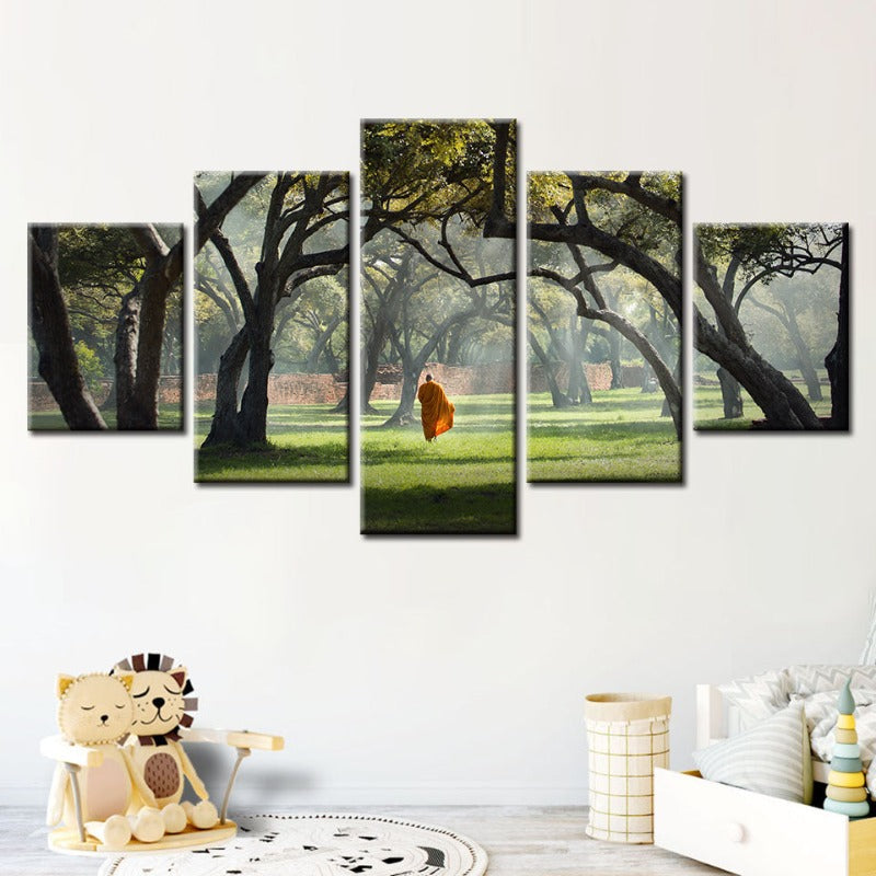 5 Piece Peaceful Monk Walking - Canvas Wall Art Painting | Bowlift
