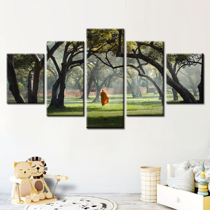 5 Piece Peaceful Monk Walking - Canvas Wall Art Painting | Bowlift