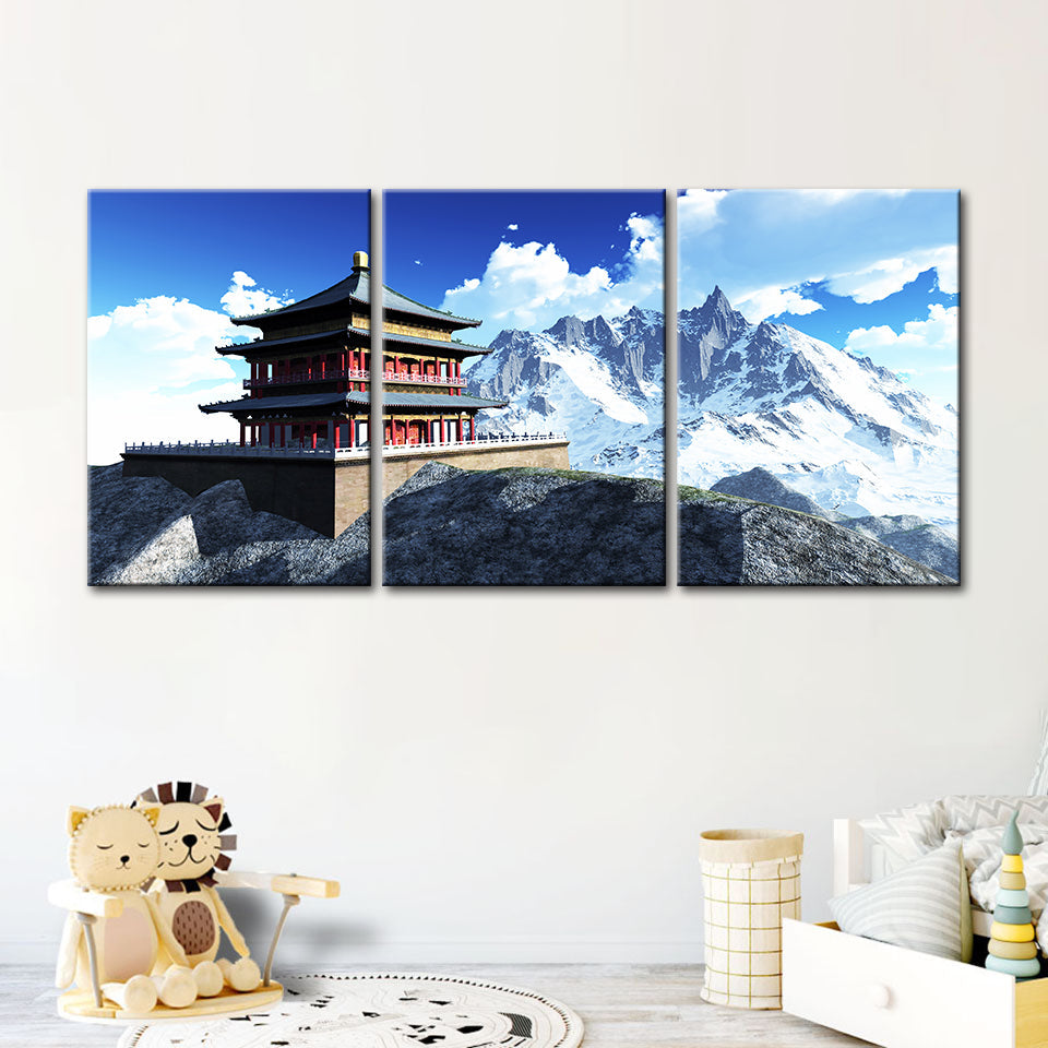 Temple In The Mountains 3 Piece - Canvas Wall Art Painting | Bowlift
