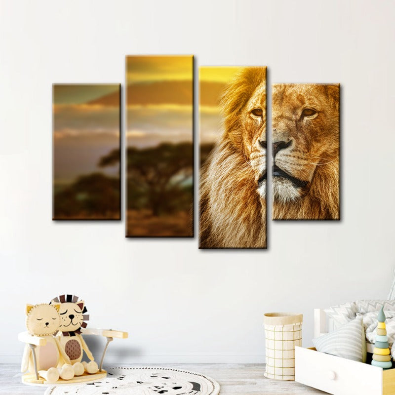 4 Piece Unamused Lion - Canvas Wall Art Painting | Bowlift