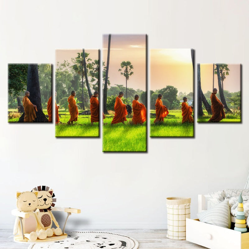 5 Piece Relaxing Monks- Canvas Wall Art Painting | Bowlift