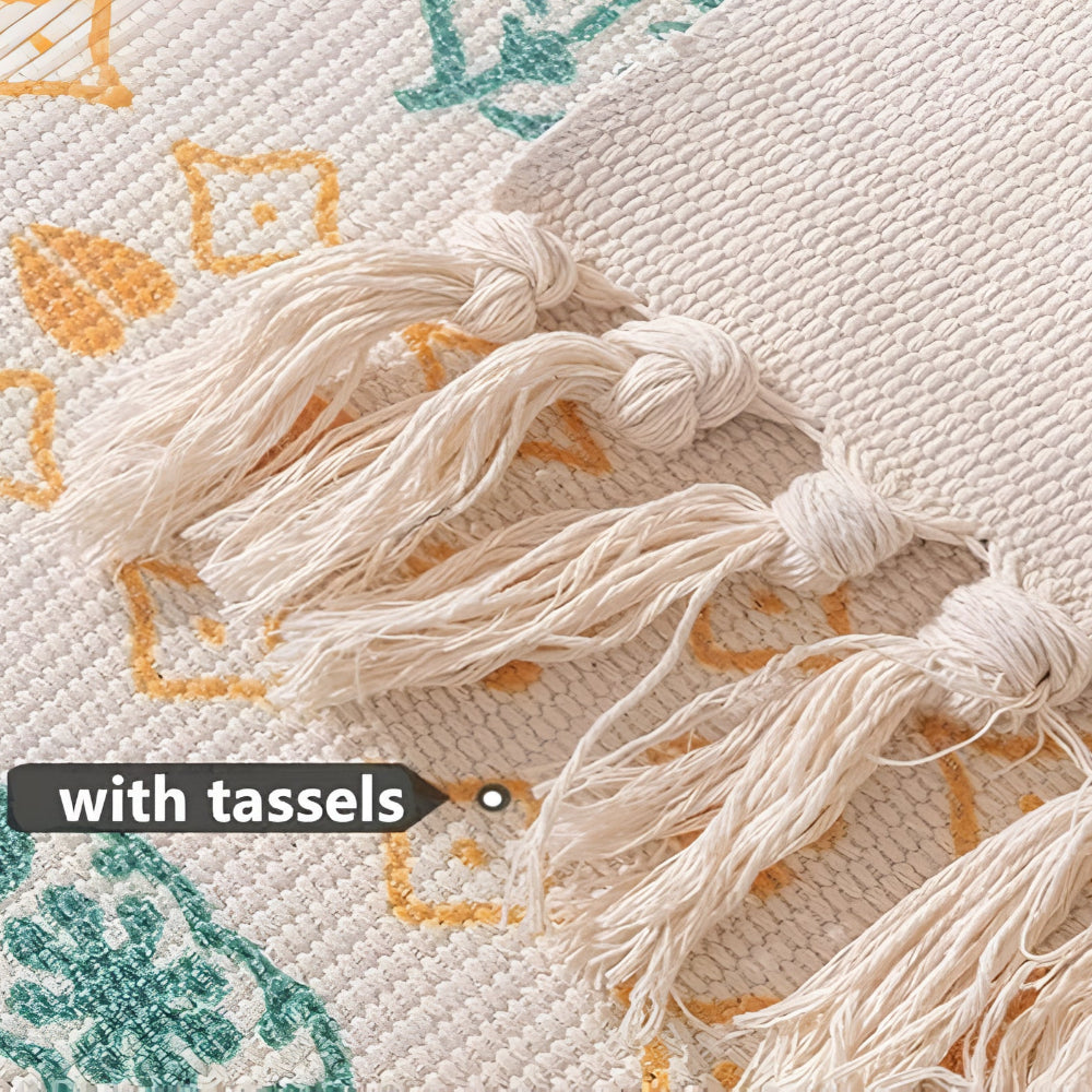 BowLift | Beige Textured Fringe Tassel Rug
