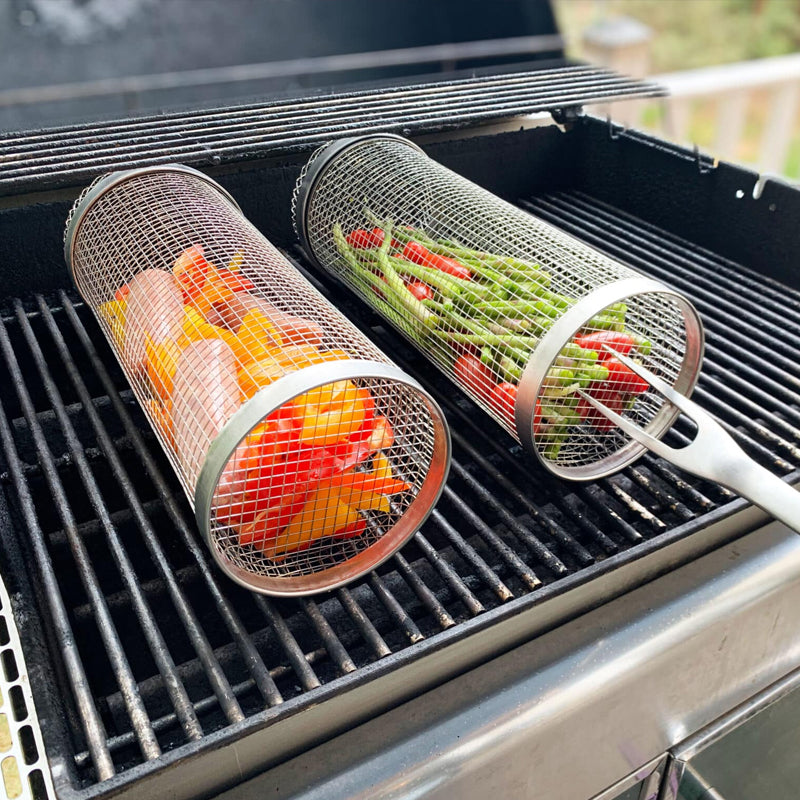 Stainless Steel Rolling BBQ Grill Basket | Bowlift