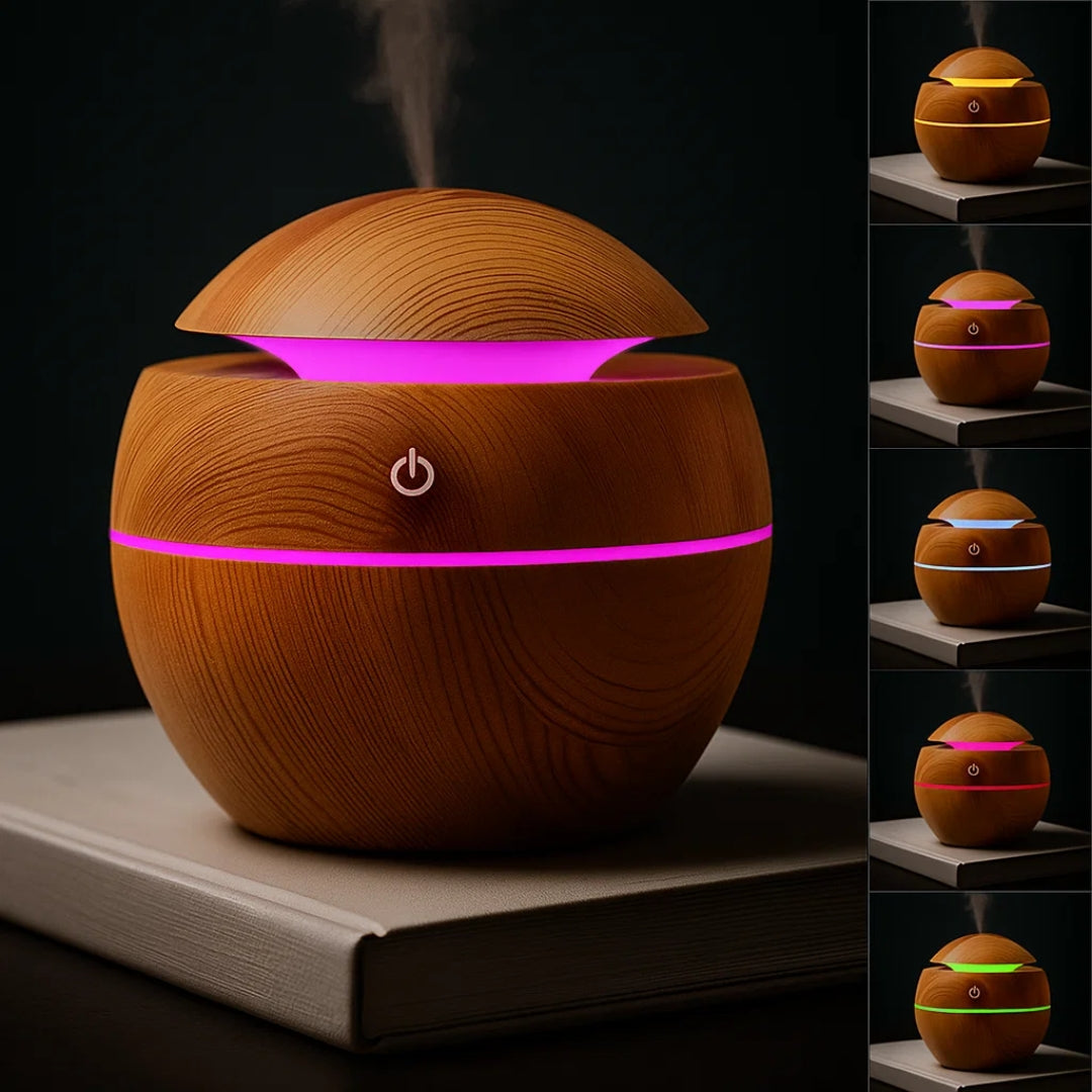 Gentle Quiet Mist & LED Night-Light – Wood Finish – Relieve Dry Air Improve Sleep Boost Comfort Bowlift