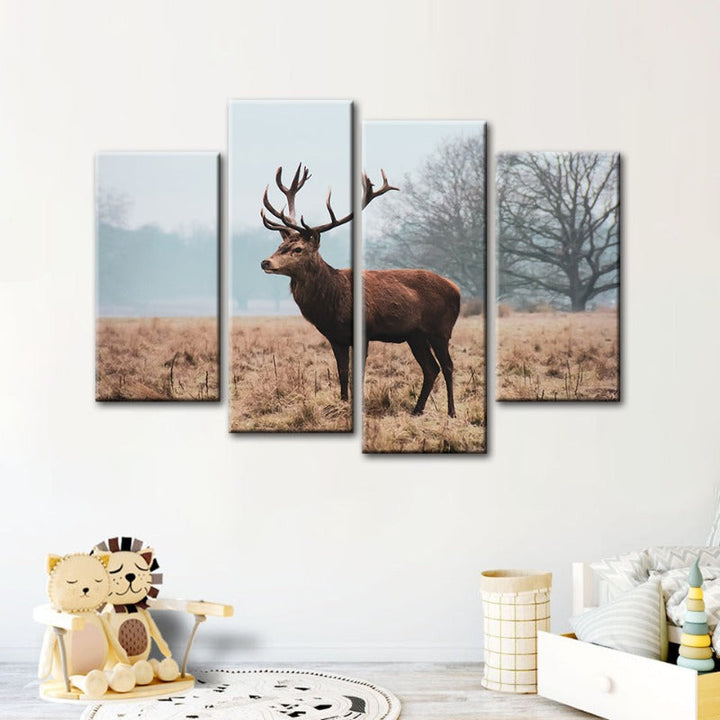 4 Piece Regal Deer in the Plains - Canvas Wall Art Painting | Bowlift