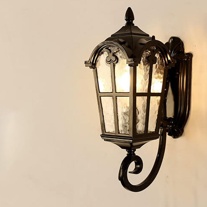 European Retro Glass Aluminum Lantern Outdoor Waterproof 1-Light Wall Sconce Lamp | Bowlift