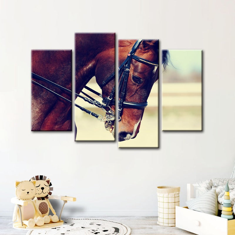 4 Piece Graceful Haltered Horse - Canvas Wall Art Painting | Bowlift