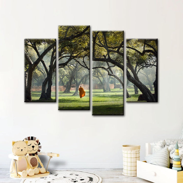 4 Piece Peaceful Monk Walking - Canvas Wall Art Painting | Bowlift