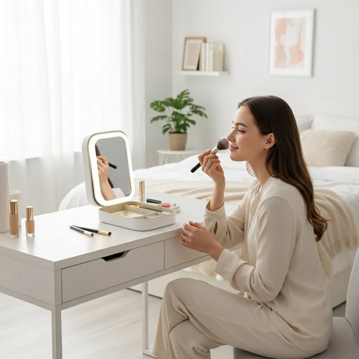 LED Light Mirror – Adjustable Angle – Organiser for Beauty Lovers – Bright Lighting for Flawless Look Bowlift