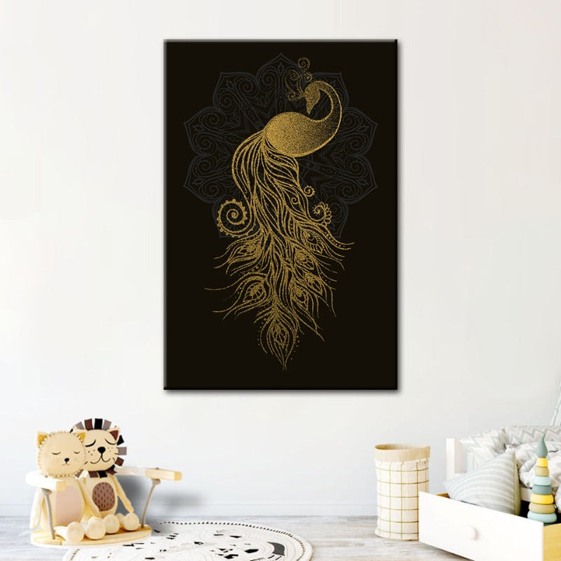 Abstract Golden Mandala Peacock - Canvas Wall Art Painting | Bowlift