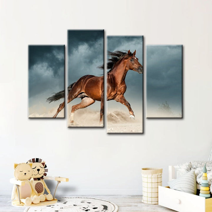 4 Piece Brown Horse in Desert - Canvas Wall Art Painting | Bowlift