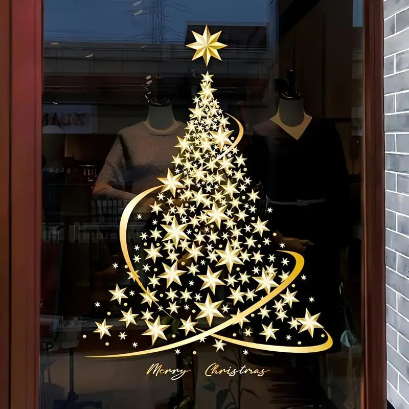 BowLift | Golden Christmas Tree Window Clings Stickers for Glass