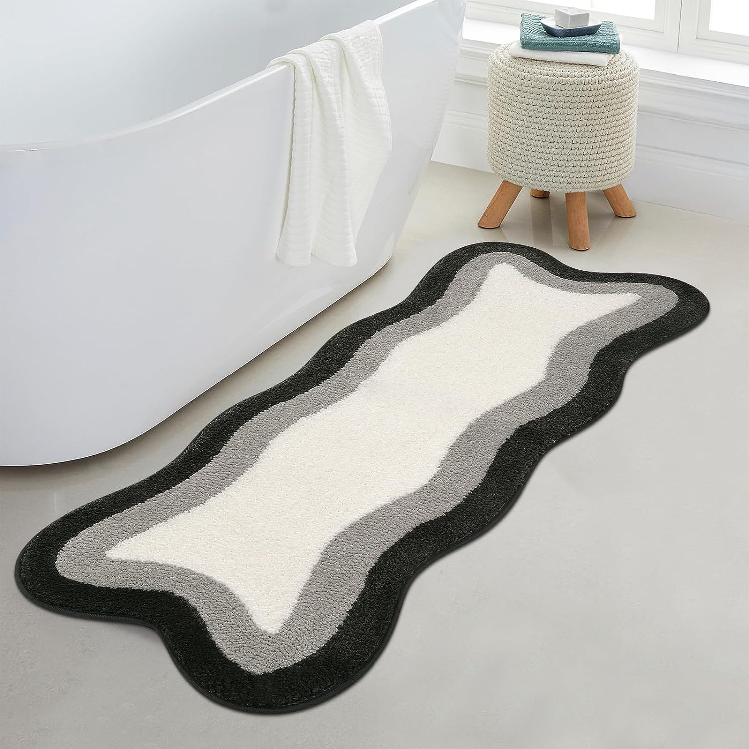 BowLift | Black Gradient Bath Mats, Carpet for Bathrooms, Cute Non-Slip Irregular Carpet for Shower Room
