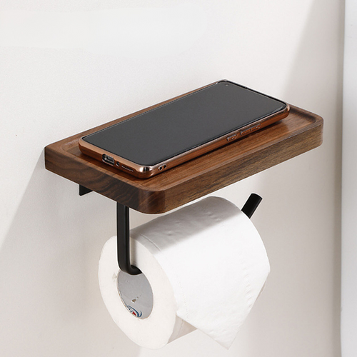 BowLift | Elegant Wall-Mounted Toilet Paper Holder - made of Walnut and Stainless Steel