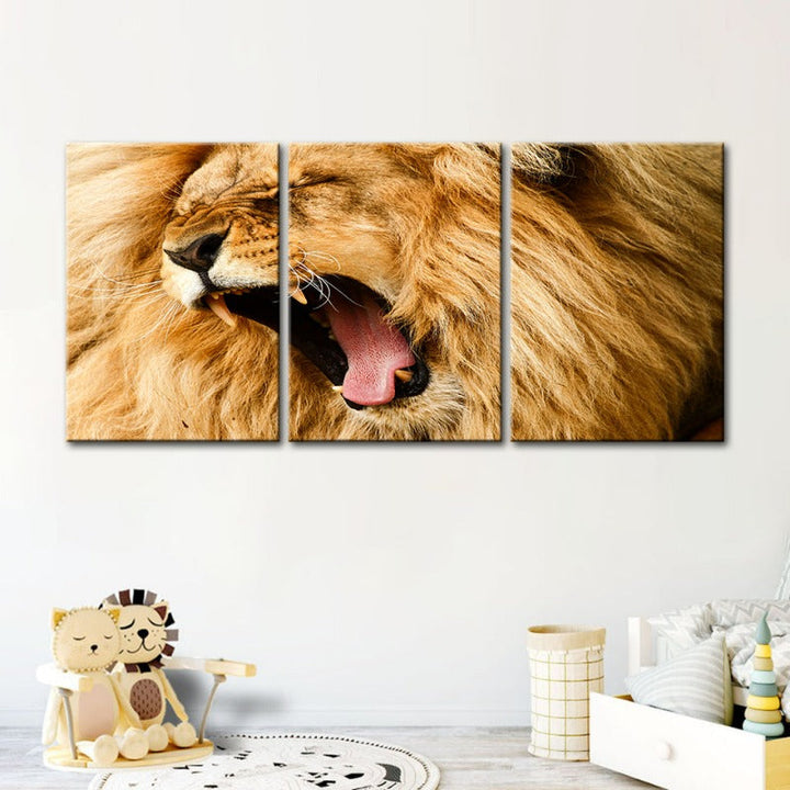 Enraged Lion's Roar-Canvas Wall Art Painting 3 Pieces | Bowlift