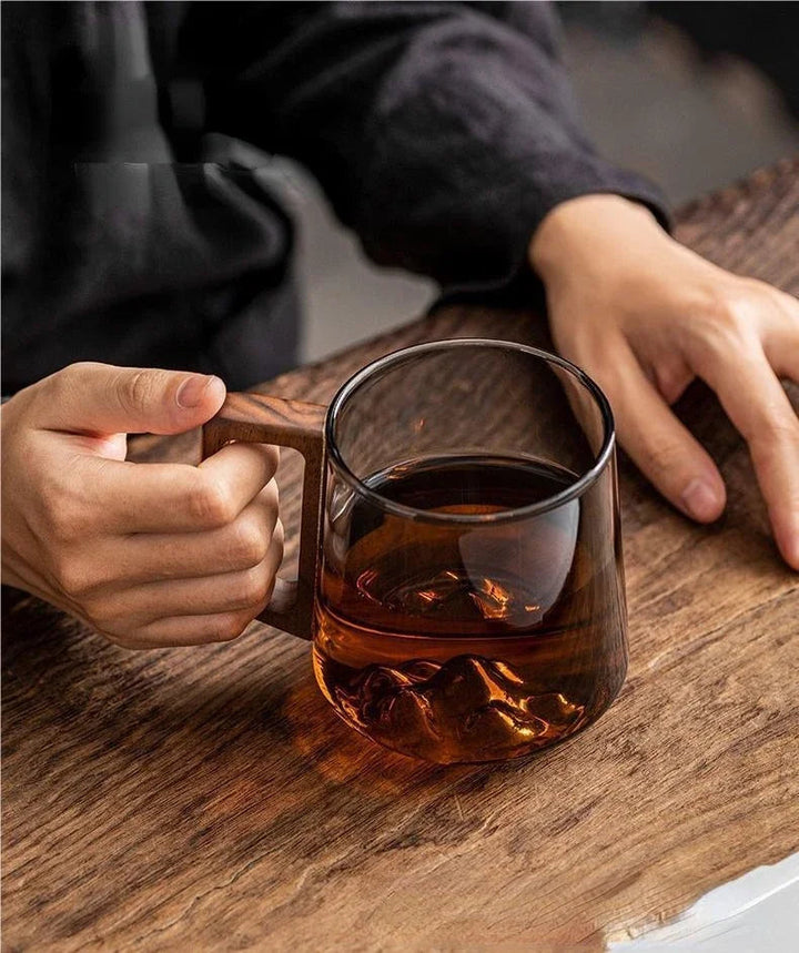 WoodGrip Glass Mug 400 ml with Wooden Handle for Hot and Cold | Bowlift