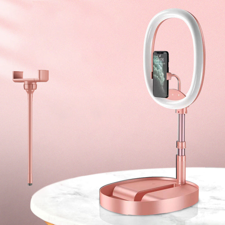 BowLift | Foldable and Adjustable Phone Holder with 10W Wireless Fast Charge, Up to 25.8cm, Lamp, Non-slip Panel, Mini Shelf, Suitable for Phones and Tablets