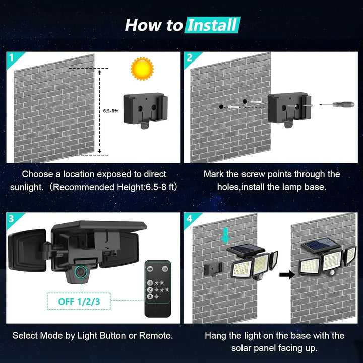BowLift | Triple Head Motion Sensor Solar Lights for Outdoor