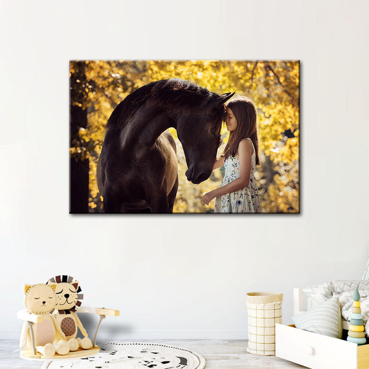 Friendship Between a Girl and Horse - Canvas Wall Art Painting | Bowlift