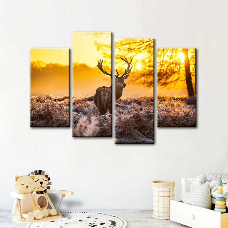 4 Piece Winter Deer at Dawn - Canvas Wall Art Painting | Bowlift