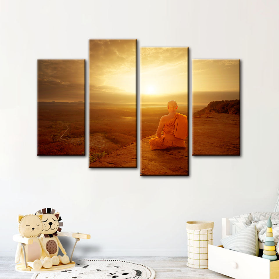 4 Piece Tranquil Cliffside Sunset  - Canvas Wall Art Painting | Bowlift