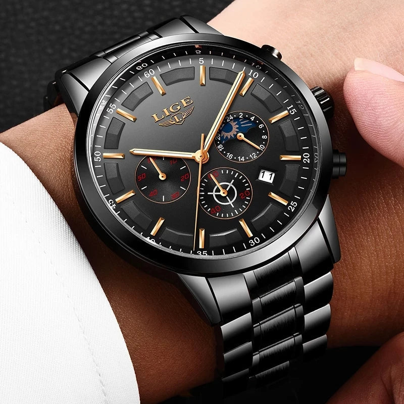 BowLift | VanguardTime | Military Black Steel Watch – Sleek & Sophisticated