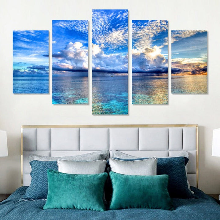 5 Piece Beautiful Blue Sea Landscape - Canvas Wall Art Painting | Bowlift