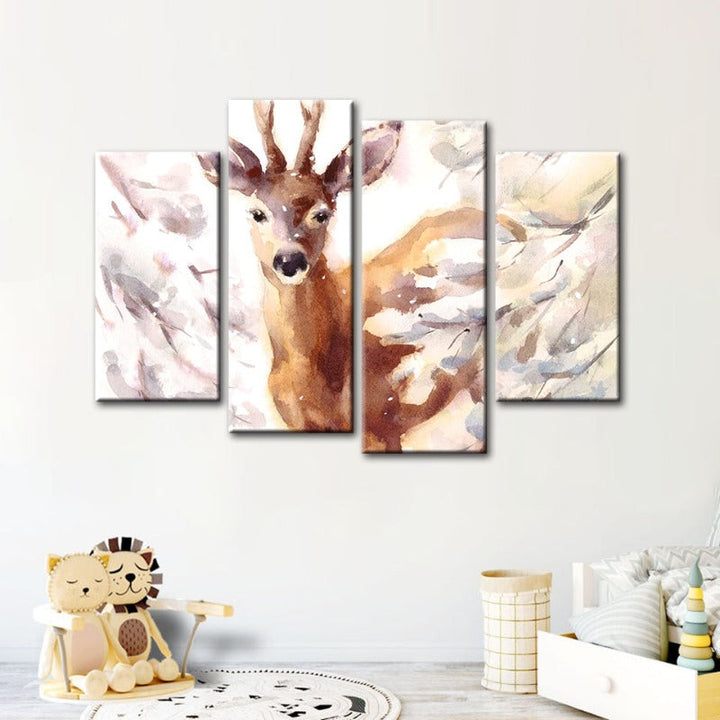 4 Piece Young Elegant Deer - Canvas Wall Art Painting | Bowlift