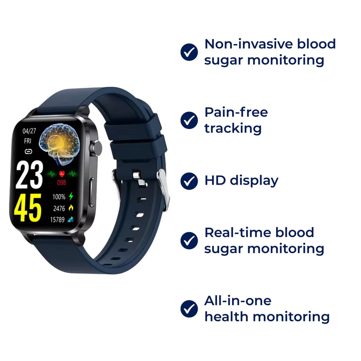 GlucoWell | Non-Invasive Diabetes Smartwatch – Blood Sugar Monitor – HD Display – Pain-Free Glucose Tracking for Adults Bowlift