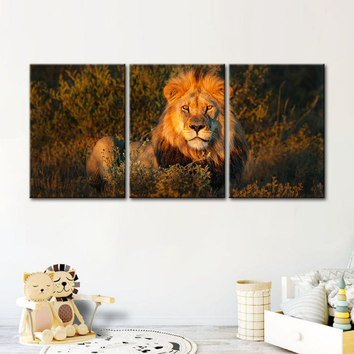 Divine Sunset Lion-Canvas Wall Art Painting 3 Pieces | Bowlift