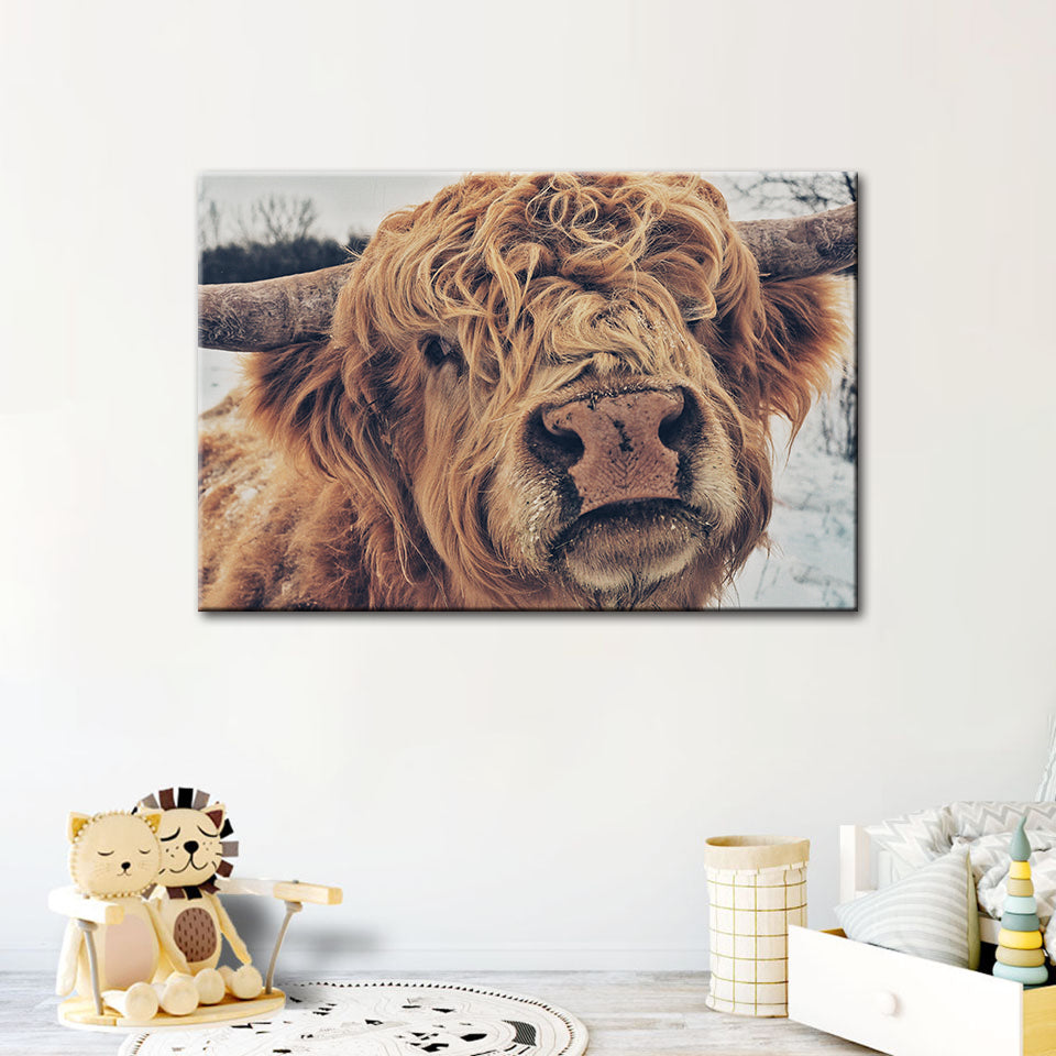 Close Up Brown Cow - Canvas Wall Art Painting | Bowlift