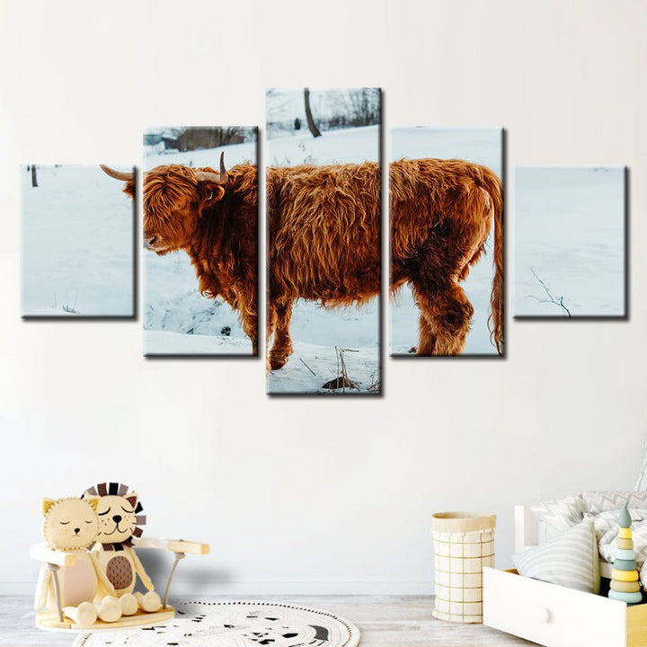 5 Piece Curly Haired Cow - Canvas Wall Art Painting | Bowlift