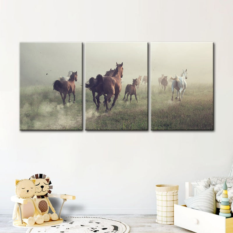 Running Horses-Canvas Wall Art Painting 3 Pieces | Bowlift