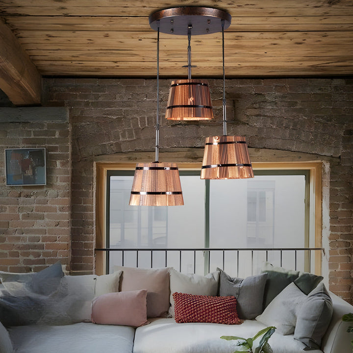 BowLift | BucketGlow Pendant Light - Wooden Bucket Pendant Lamp for a Cozy Bar