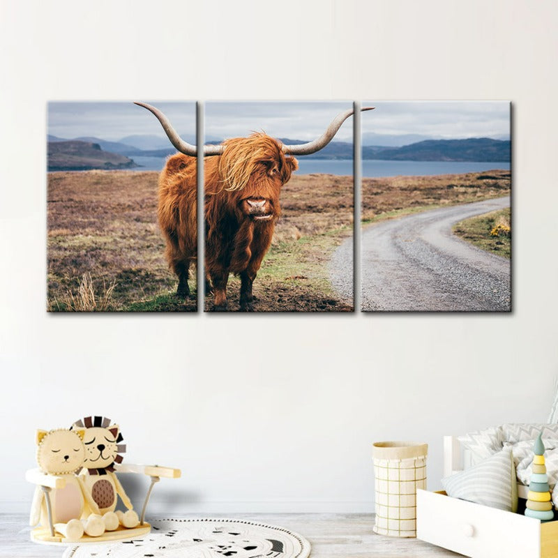 Beautiful Brown Cow-Canvas Wall Art Painting 3 Pieces | Bowlift