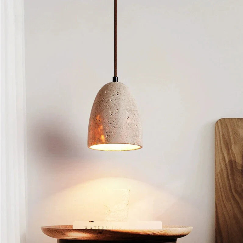 BowLift | TerraLume – Pendant light with natural stone texture and warm glow