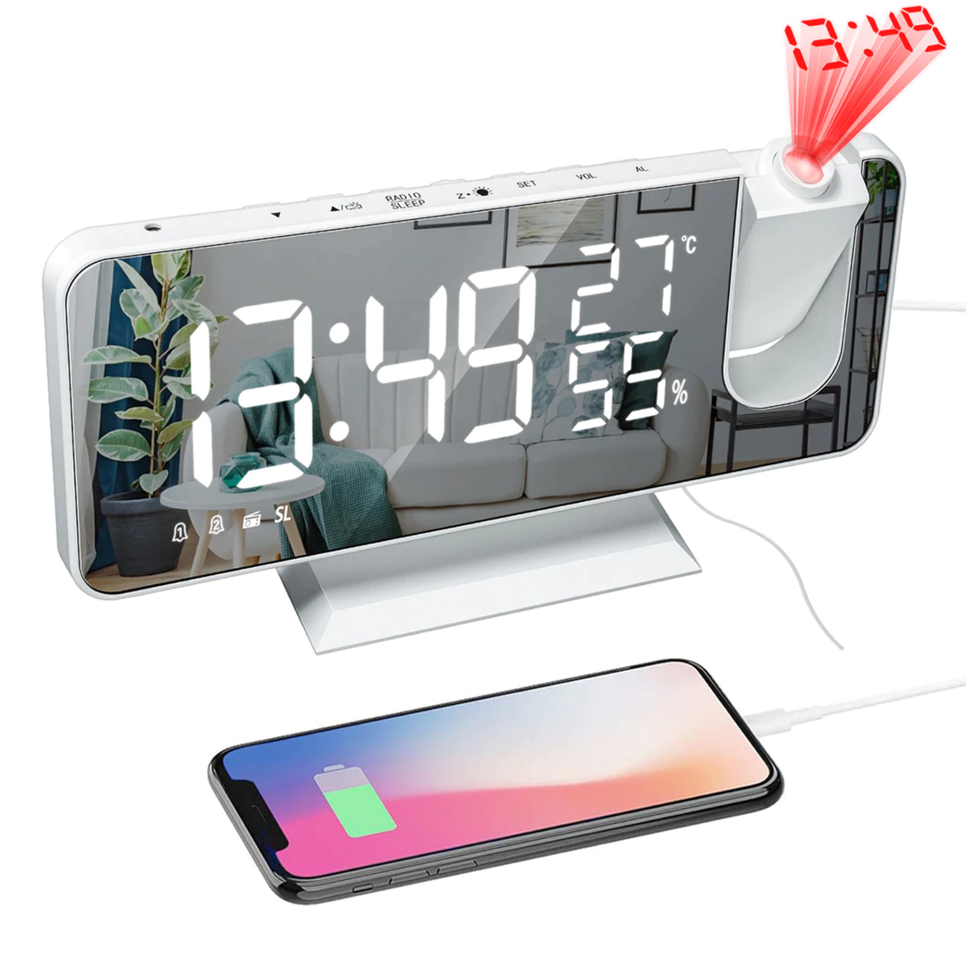 BowLift | LED Projection Alarm Clock with Radio USB Charger Display