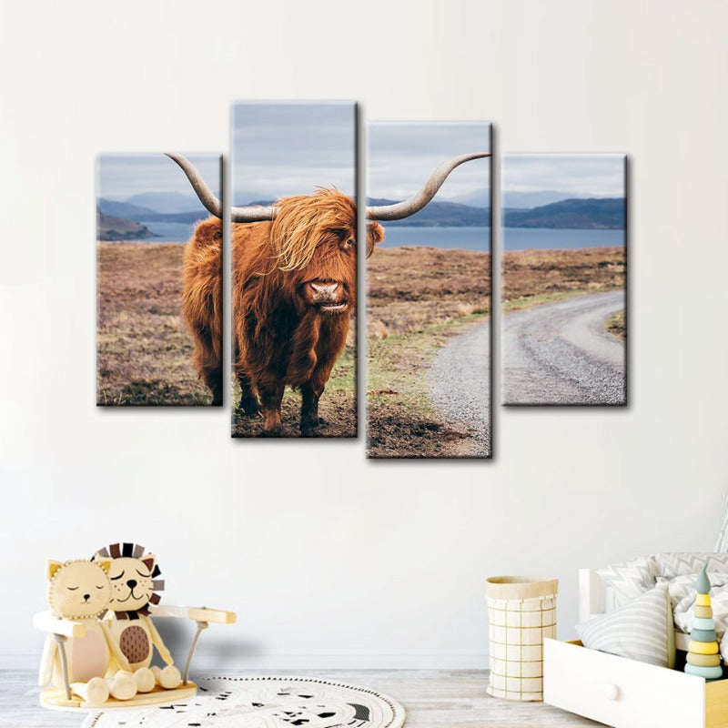 4 Piece Beautiful Brown Cow - Canvas Wall Art Painting | Bowlift