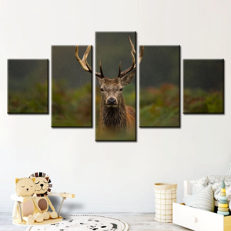 5 Piece Curios Deer Amongst Ferns - Canvas Wall Art Painting | Bowlift