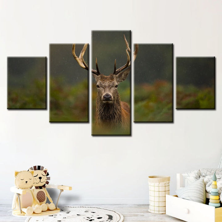 5 Piece Curios Deer Amongst Ferns - Canvas Wall Art Painting | Bowlift